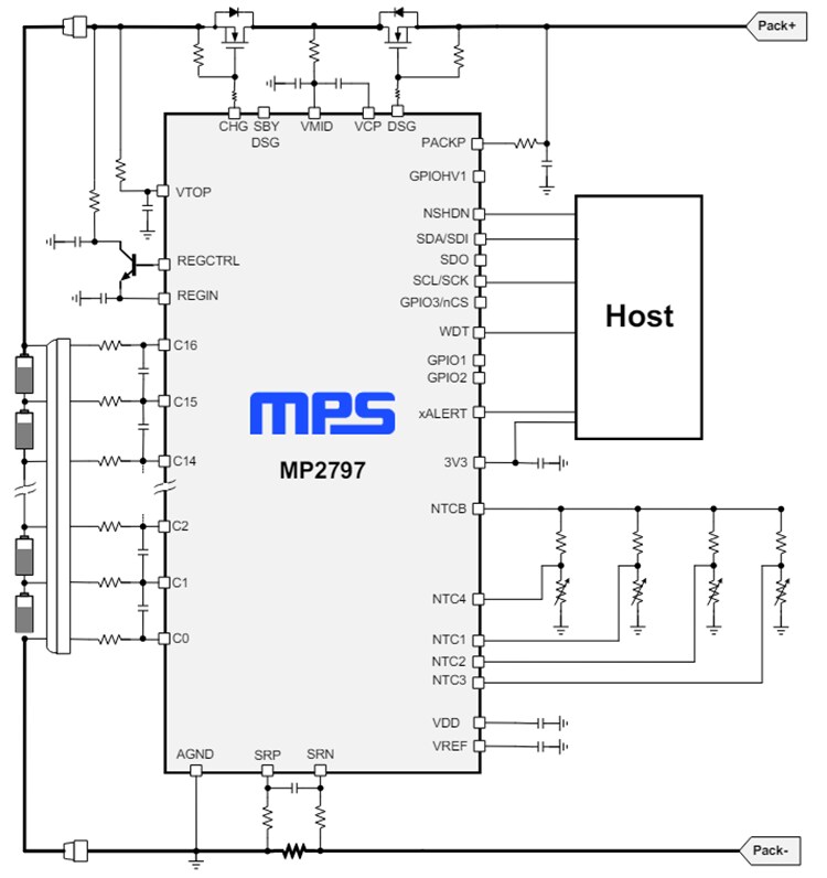 Application Circuit Diagram - Monolithic Power Systems (MPS) MP2797 Battery Monitors & Protectors